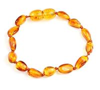 SilverAmber New Baltic Amber Anklet Bracelet Cognac - Handmade 100% Genuine Amber Bean Beads - Premium Quality - Size 16 CM