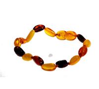 SilverAmber New Baltic Amber Anklet Bracelet Mix - Handmade 100% Genuine Amber Bean Beads - Premium Quality - Size 19 CM