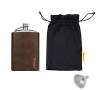 SILVERANT Titanium Hip Flask Canteen, Portable Wine Bottle with Funnel & Screw Cap Clip for Camping, Hiking, Backpacking, Travel, Outdoor Bushcraft (248ml- Leather)