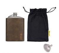 SILVERANT Titanium Hip Flask Canteen, Portable Wine Bottle with Funnel & Screw Cap Clip for Camping, Hiking, Backpacking, Travel, Outdoor Bushcraft (220ml- Leather)
