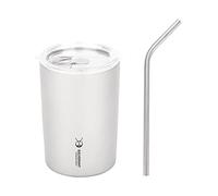 SILVERANT Titanium Insulated Coffee Mug with Straw, Double Wall Cup Reusable & Leak Proof Cup, Keeps Liquids Hot or Cold for Indoor & Outdoor Use (400ml-Sandblasted-Mug-Straw)