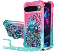 Silverback for Google Pixel 9 Pro XL Case,Moving Liquid Holographic Sparkly Glitter Case with Stand and Lanyard, Girls Women Bling Ring Shockproof Protective Cover for Pixel 9 Pro XL -Green
