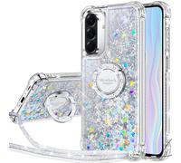 Silverback for Samsung A17 5G Case, Liquid Holographic Sparkly Glitter Case with Stand and Lanyard, Women Girls Bling Diamond Ring Shockproof Protective Cover for Samsung A17 5G- Silver