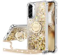 Silverback for Samsung A17 5G Case, Liquid Holographic Sparkly Glitter Case with Stand and Lanyard, Women Girls Bling Diamond Ring Shockproof Protective Cover for Samsung A17 5G- Gold