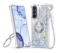 Silverback Glitter Liquid Case for Samsung Galaxy A17 with Stand. Silver | 5G,Double Ring Stand, Heart Charm Wrist Strap, Bling Sparkly Cover,Protective Bumper for Women Girls,Silver.