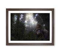 Silverback Gorilla in the Jungle Modern Framed Wall Art Print, Ready to Hang Picture for Living Room Bedroom Home Office Décor, Walnut A2 (64 x 46 cm)