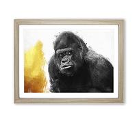 Silverback Gorilla With Golden Flash Modern Art Framed Print | A3 Oak Framed Wall Art | Ready to Hang | Modern Animal Picture | Living Room Bedroom Lounge Office