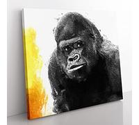 Silverback Gorilla with Golden Flash Modern Canvas Wall Art Print Ready to Hang, Framed Picture for Living Room Bedroom Home Office Décor, 35x35 cm (14x14 Inch)