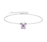 SILVERCUTE Ankle Bracelets for Women Girls Sterling Silver June Birthstone Anklet Butterfly Charm Anklets
