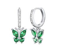 Silvercute Butterfly Jewellery Emerald Birthstone Earrings for Women Hypoallergenic Silver Dangle Earrings May Earing Gift