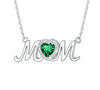 SILVERCUTE Ladies Necklace for Mum May Birthstone Jewellery Heart Chain Emerald Necklaces Women Sterling Silver