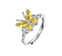 SILVERCUTE Womens Adjustable Butterfly Ring Sterling Silver Knuckle Rings November Yellow Topaz Birthstone Jewellery for Girls