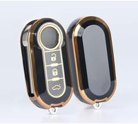 SILVERLIN Key Fob Cover, Soft TPU Case Full Protection for Fiat 3 Button 500L Brava Bravo Doblo Ducato Fiorino Punto Panda Palio Qubo Scudo Sedici Stilo Lancia 3 Buttons Key Fob (Golden Edge Black)