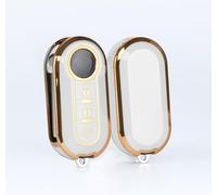 SILVERLIN Key Fob Cover, Soft TPU Case Full Protection for Fiat 3 Button 500L Brava Bravo Doblo Ducato Fiorino Punto Panda Palio Qubo Scudo Sedici Stilo Lancia 3 Buttons Key Fob (Golden Edge White)