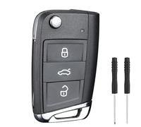 SILVERLIN Key Fob Case Replacement for Vw Volkswagen Golf 7 GTI MK7 Passat b5 b6 polo Touran Jetta Skoda Octavia A7 Seat Car Key Fob Shell Cover DIY 3 Buttons Folding Remote Control