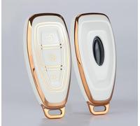 SILVERLIN Key Fob Cover, Soft TPU Case Full Protection for Ford/Focus/Fiesta/Kuga/C-Max 3 Buttons Key Fob (Golden Edge White)