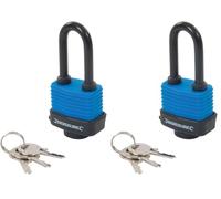 Silverline 218458 Weather-Resistant Padlock Long Shackle 48 mm,Black (Pack of 2)