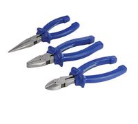 Silverline 3pce Pliers Set Plier Long Nose Side Cutter Combination D.I.Y Set