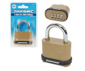 Silverline 472645 Zinc Alloy Combination Padlock 4 Digit 50mm U52