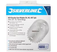 Silverline TCT Circular Saw Blades (Pack of 3) 210 x 30 to 25, 16mm Rings