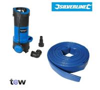 Silverline 750W Clean & Dirty Water Pump 917615 & 10m x 32mm Flat Hose 633656