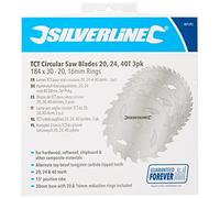 Silverline TCT Circular Saw Blades 20, 24, 40T 3pk 184 x 30 - 20, 16mm Rings