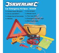 Silverline Car Emergency Kit 9pce Foot Pump Torch Jump Leads Warning Triangle