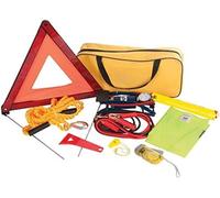 HEAVY DUTY 9pc Car Emergency Kit Foot Pump Torch Jump Leads Warning Triangle