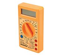 Hand-held Digital multimeter measures DC, AC voltage, DC current and resistance.