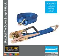 Silverline Ratchet Tie Down Strap J-Hook - 8M X 50mm - Rated 1300Kg Capacity 2600Kg