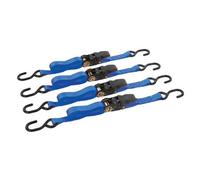 Silverline Rubber-Handled Ratchet Tie Down Strap S-Hook 4Pk - 4M X 25mm Rated 350Kg Capacity 700Kg