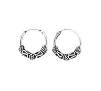 Silverly 12mm Balinese Bead Indo Bali Rope Hoops - 925 Sterling Silver Hoop Earrings - Hypoallergenic 90s Small Silver Earrings for Women - Cartilage Sleeper Earrings - Boho Earrings for Men