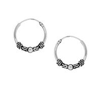 Silverly 16mm Balinese Indo Bali Hoops - 925 Sterling Silver Hoop Earrings - Small Silver Earrings for Women - Boho Cartilage Sleepers for Men - Hypoallergenic