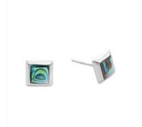 Silverly 7mm Square Abalone Shell Sterling Silver Stud Earrings for Women - Cute Best Friend Gift - Blue Gemstone Earrings - Simple Coastal Jewellery for Women - Modern Geometric Design