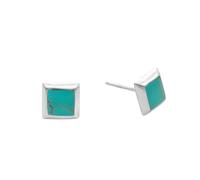 Silverly 7mm Square Turquoise Sterling Silver Stud Earrings for Women - Small Turquoise Studs in 925 Silver - Simple Blue-Green Gemstone Earrings - Modern Geometric Design - Minimalist Jewellery