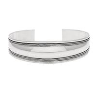 Silverly 92 Sterling Silver Bali-Style Rope Wide Curved Cuff Bangle for Women - Chunky Adjustable Flat Tapered Bangle With Polished Finish - Medieval-Style Rustic Bracelet - Boho Statement Jewellery