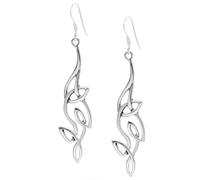Silverly 925 Silver Celtic Knot Earrings With Entwined Leaf Design - Sterling Silver Twisted Vine Knotwork Earrings for Women - Openwork Long Drop Design - Simple Traditional Irish Jewellery Gift
