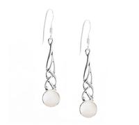 Silverly 925 Silver Celtic Knot Teardrop Earrings With Round Mother of Pearl - Sterling Silver Knotwork Earrings for Women - Long Braided Openwork Drop Design - Traditional Irish Jewellery