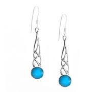 Silverly 925 Silver Celtic Knot Teardrop Earrings With Round Turquoise Gemstone - Sterling Silver Knotwork Earrings for Women - Long Braided Openwork Drop Design - Traditional Irish Jewellery
