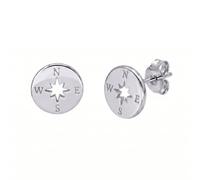 Silverly 925 Silver Compass Stud Earrings for Women - Sterling Silver Northern Star Disc Studs - Sentimental Gift for Daughter - Unique Celestial Jewellery - Flat Round Earrings