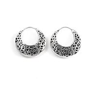 Silverly 925 Silver Crescent Moon Hoops With Rose Pattern - Vintage-Style Sterling Silver Tapered Hoop Earrings - Floral Filigree-Style Openwork Design - Romantic Goth Jewellery