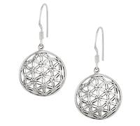 Silverly 925 Silver Flower of Life Disc Earrings for Women - Sterling Silver Round Flat Filigree-Style Earrings - Cut-Out Sacred Geometry Pattern Spiritual Jewellery - Symbolic Boho Design