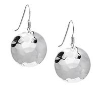 Silverly 925 Silver Hammered Disc Earrings - Sterling Silver Textured Round Coin Dangle Earrings With Hooks - Contemporary Jewellery for Women - Modern Minimalist Design - Ancient Greek Style