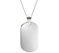 Silverly 925 Silver Large Military ID Dog Tag Necklace for Men - Engravable Polished Sterling Silver Flat Rectangular Pendant on 18" Curb Chain - Simple Classic Jewellery Gift for Father's Day
