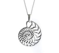 Silverly 925 Silver Large Seashell Pendant on 18" Curb Chain - Sterling Silver Nautilus Shell Necklace for Women - Textured Flat Ammonite Fossil Coastal Jewellery - Modern Ocean-Inspired Design