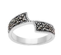 Silverly 925 Silver Marcasite Bypass Band Ring - Sterling Silver 1920s Art Deco Vintage-Style Ring - Contemporary Gothic Jewellery for Women - Elegant Sparkly Rings - Gemstone Gift for Mum