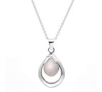 Silverly 925 Silver Mother of Pearl Open Teardrop Necklace for Women - Sterling Silver Pear-Shaped MOP Pendant on 18" Curb Chain - Simple Minimalist Coastal Birthstone Jewellery