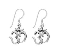 Silverly 925 Silver Om Aum Dangle Earrings With Hooks - Sterling Silver Small Hindu Mantra Earrings - Bohemian Yoga Jewellery for Mindfulness and Meditation - Buddhist Symbol Spiritual Gift for Women