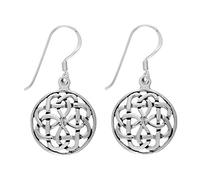 Silverly 925 Silver Round Celtic Flower Knot Dangle Earrings With Hooks - Sterling Silver Open Knotwork Disc Earrings - Irish Symbol Jewellery for Women - Openwork Design