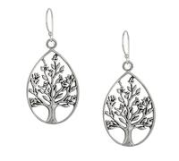 Silverly 925 Silver Tree Teardrop Earrings for Women - Sterling Silver Filigree-Style Openwork Pear-Shaped Earrings - Intricate Nature-Inspired Jewellery - Symbolic Gift for Wife